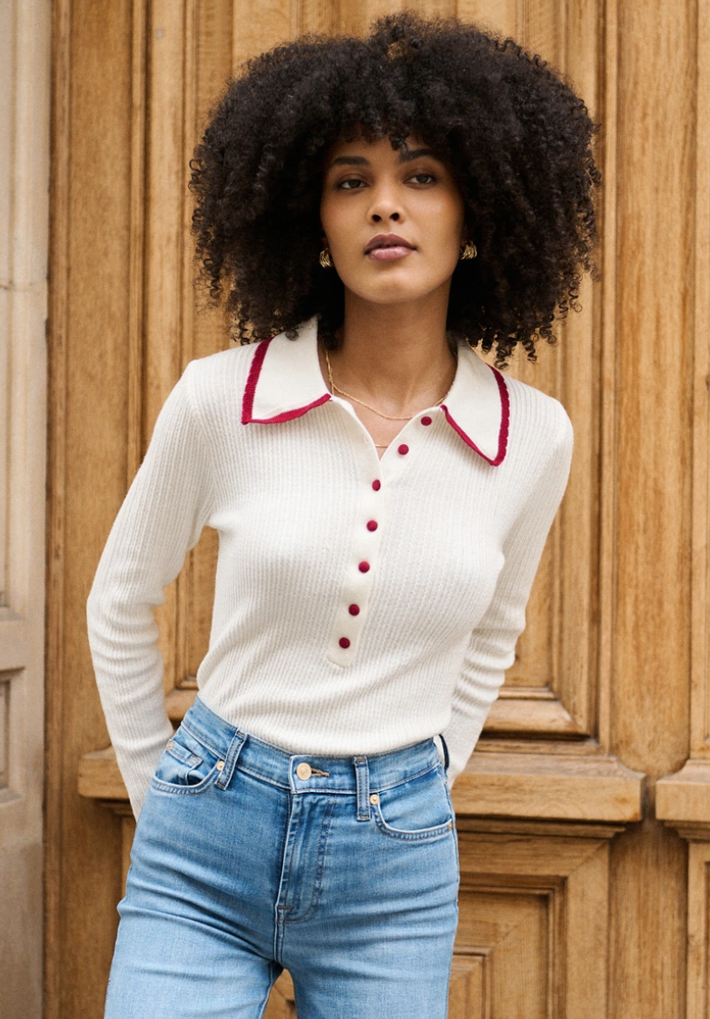 POLO LANA E COTONE CON BORDINO ROSSO