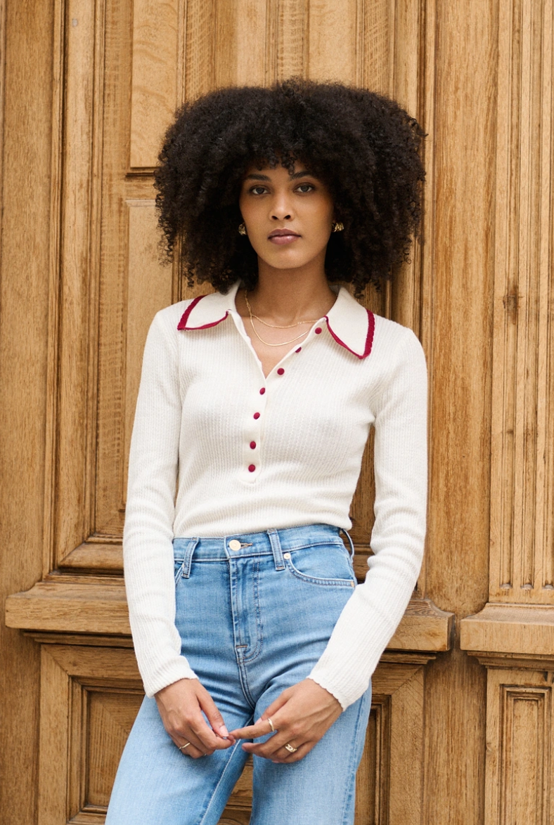 POLO LANA E COTONE CON BORDINO ROSSO