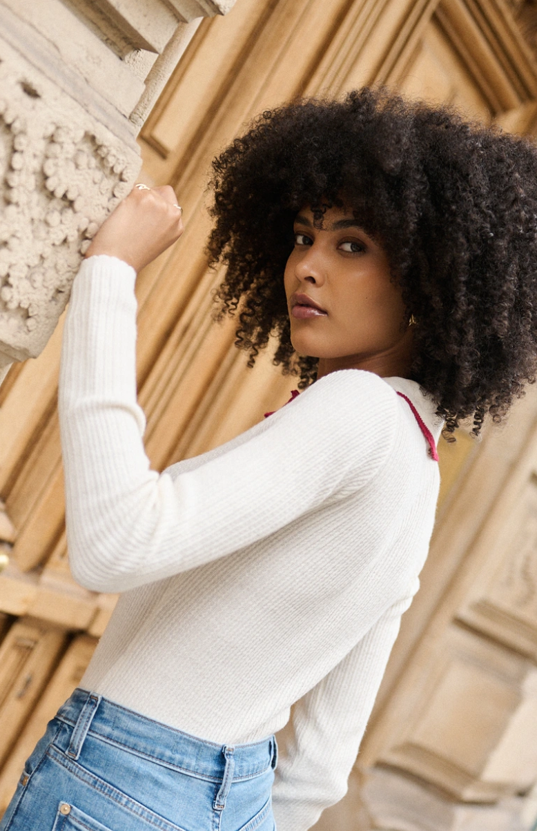 POLO LANA E COTONE CON BORDINO ROSSO