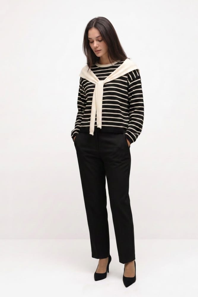MAGLIA RIGATA CON COLLO SCIARPA