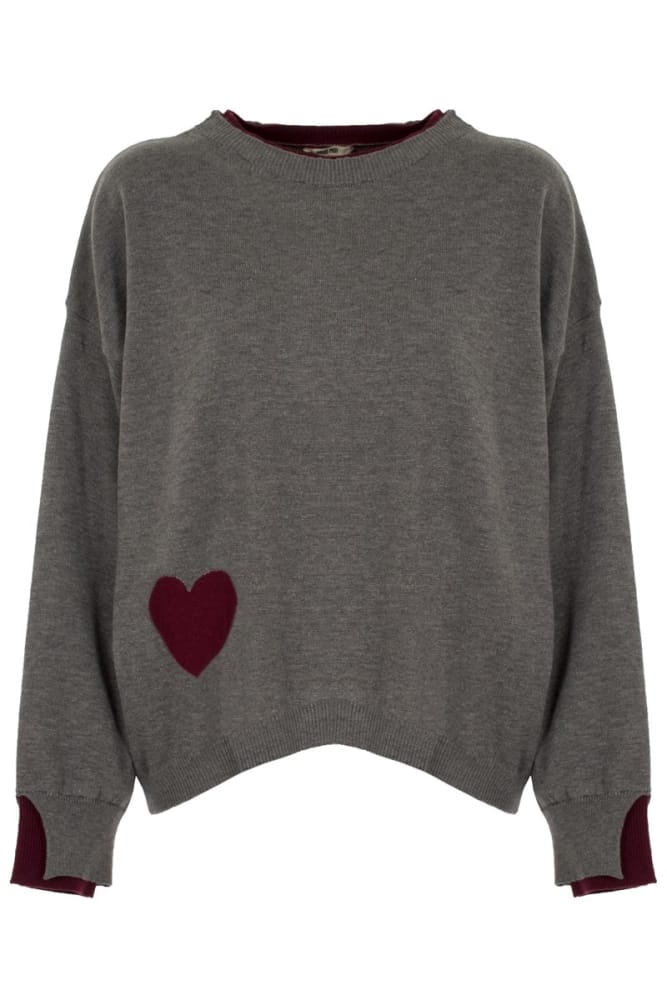 MAGLIA INTARSIO CUORE E BORDI A CONTRASTO