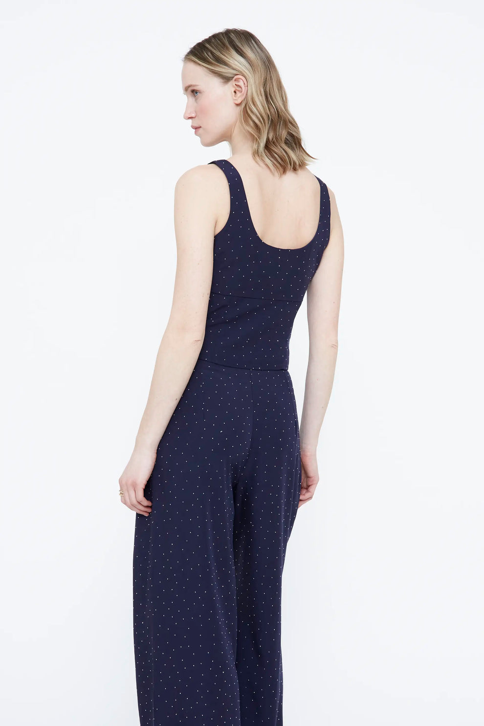 TOP BLU NAVY IN CREPE CON APPLICAZIONI
