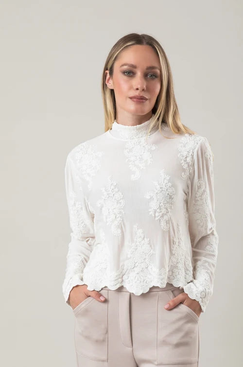 Blusa Grace in viscosa con pizzo floreale