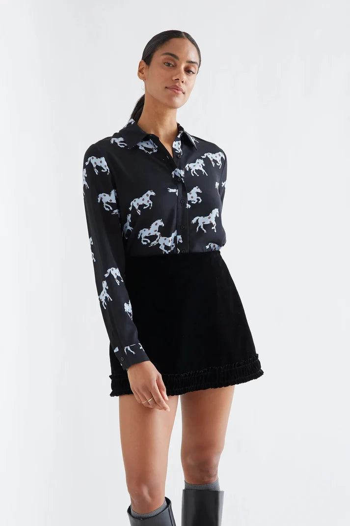Camicia con stampa cavalli in viscosa