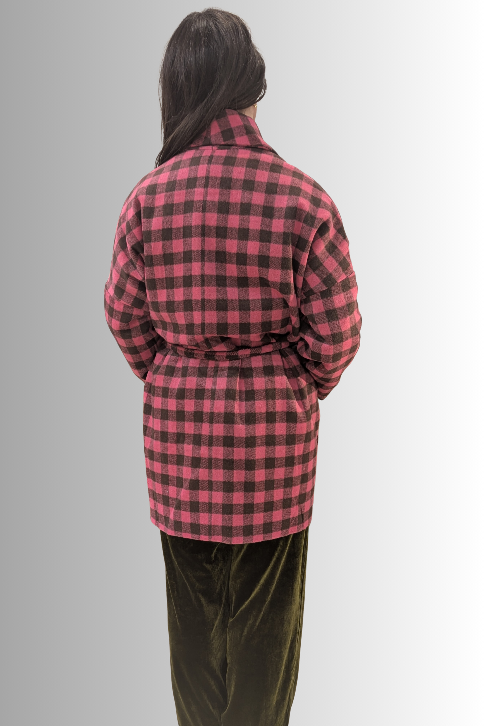 Cappotto a quadri rosa e marrone con cintura – Compañía Fantástica