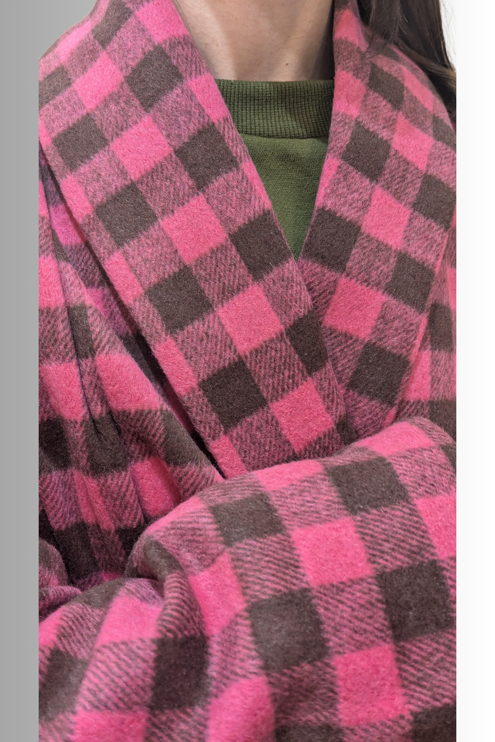 Cappotto a quadri rosa e marrone con cintura – Compañía Fantástica