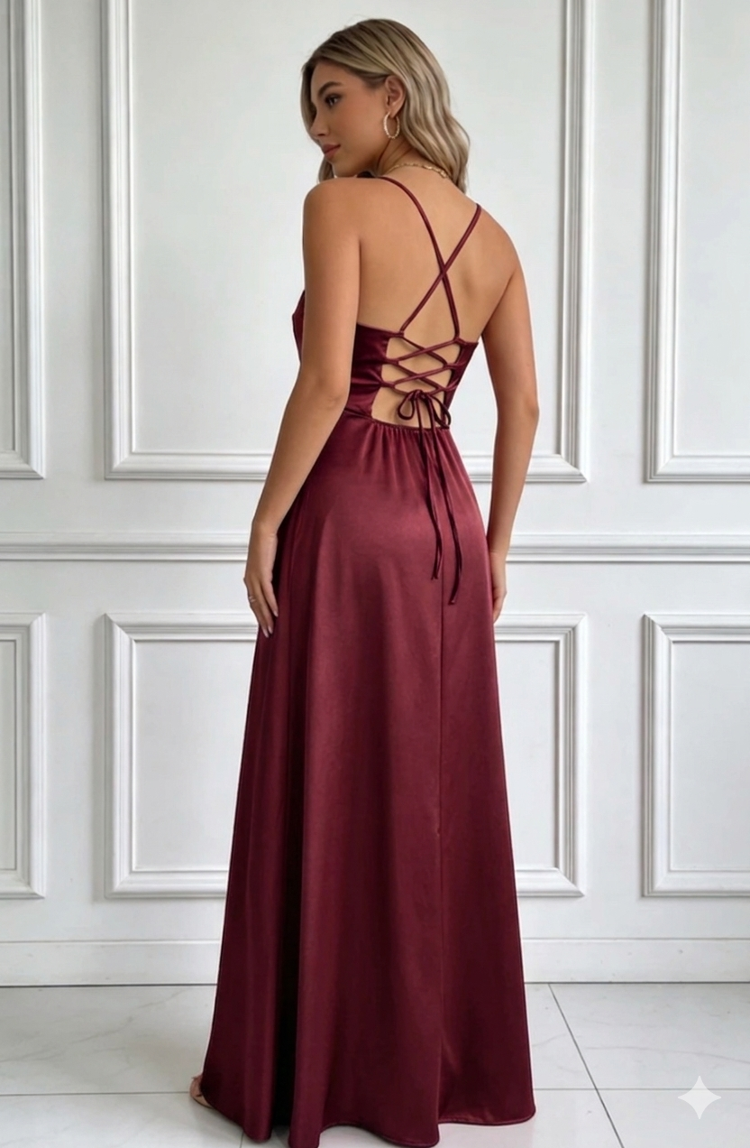 ABITO SATIN BORDEAUX