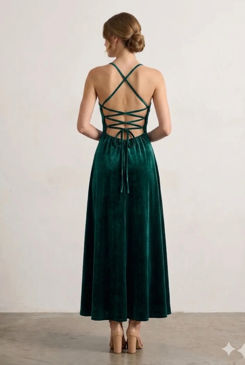 ABITO SATIN VERDE SCURO