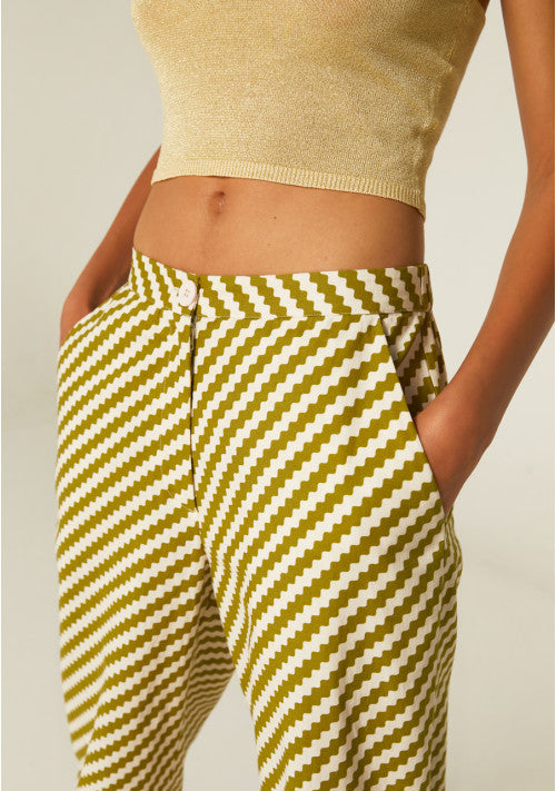 PANTALONI LUNGHI DRITTI CON FANTASIA A ZIGZAG