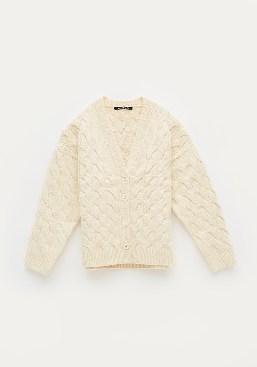 CARDIGAN CON TRAMA A TRECCE BIANCO