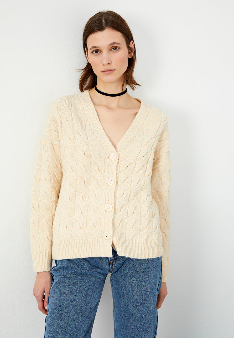 CARDIGAN CON TRAMA A TRECCE BIANCO