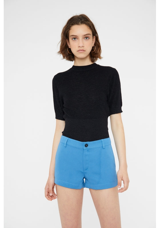 PANTALONCINI SKINNY A VITA MEDIA IN CREPE BLU