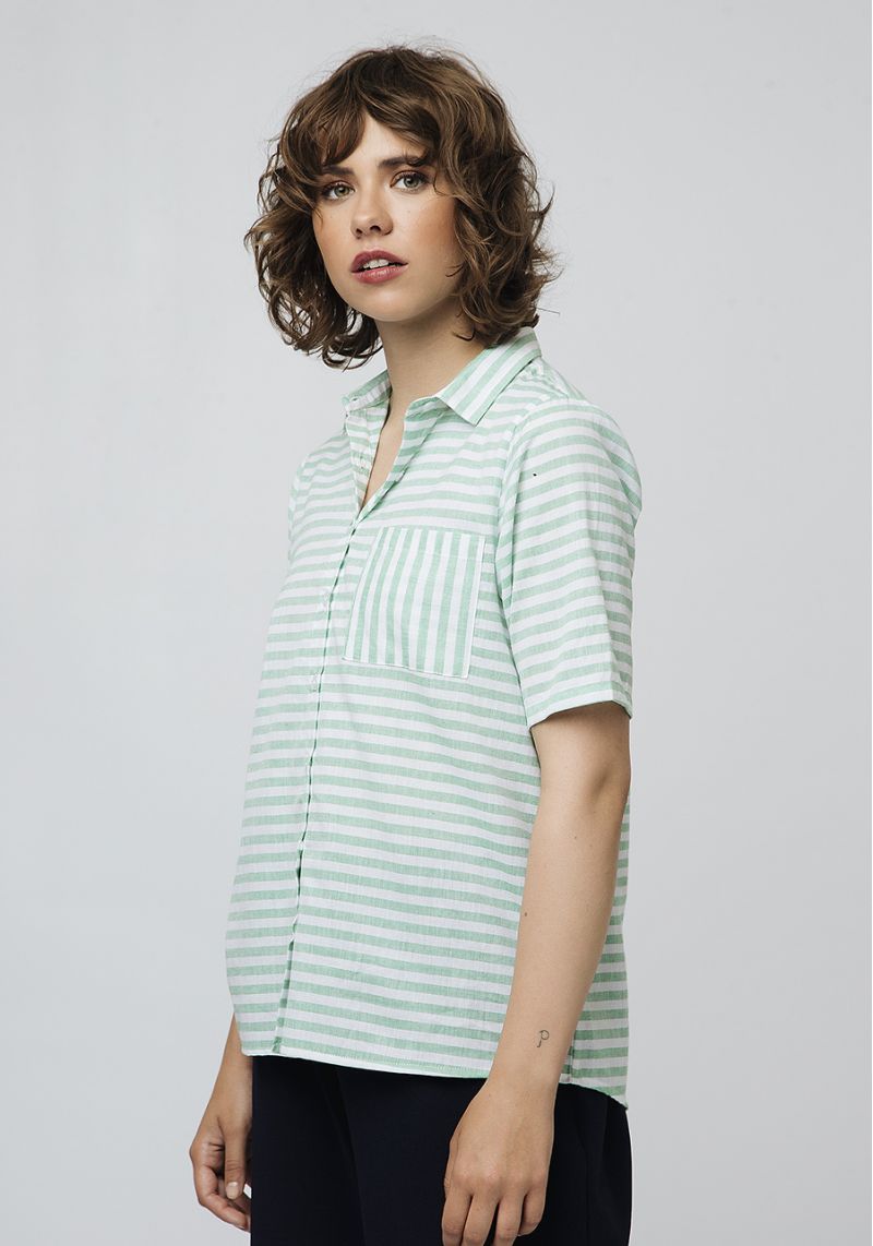 CAMICIA RIGHE VERDI COTONE