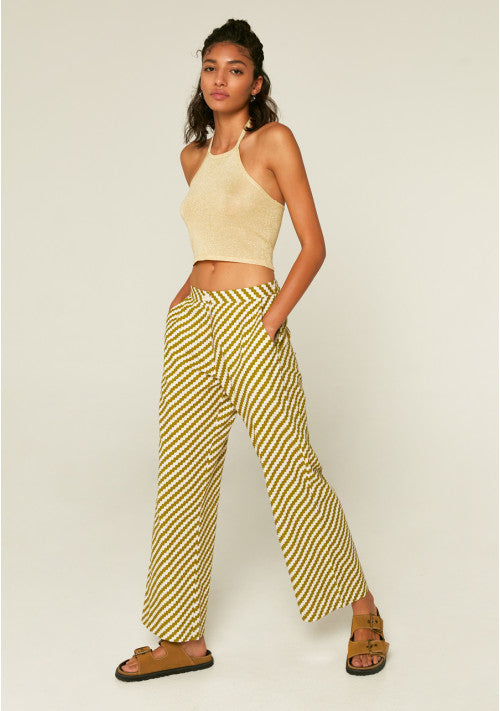 PANTALONI LUNGHI DRITTI CON FANTASIA A ZIGZAG
