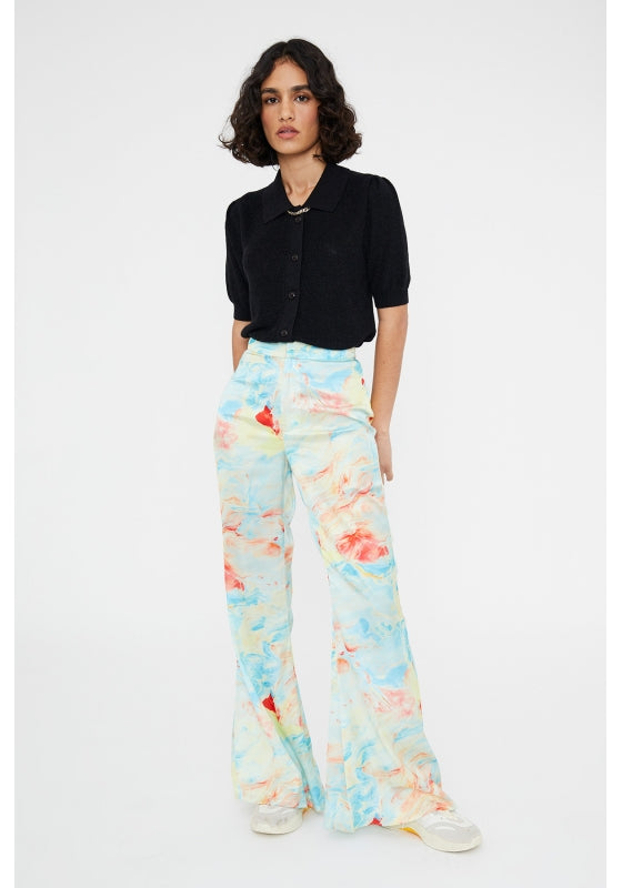 PANTALONE  IN RASO CON STAMPA MARMO