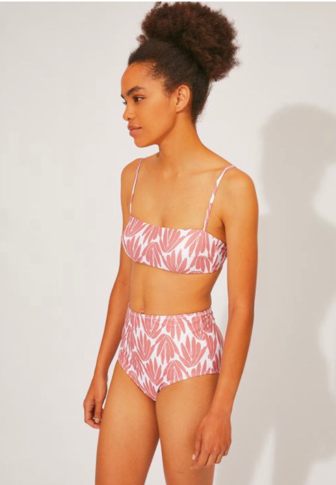 MUTANDINA DI BIKINI ALTA STAMPA VEGETALE ROSA