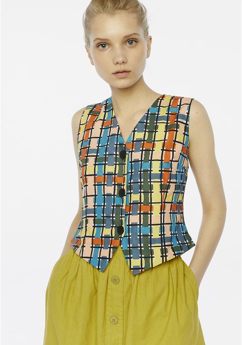 GILET A QUADRI MULTICOLORE