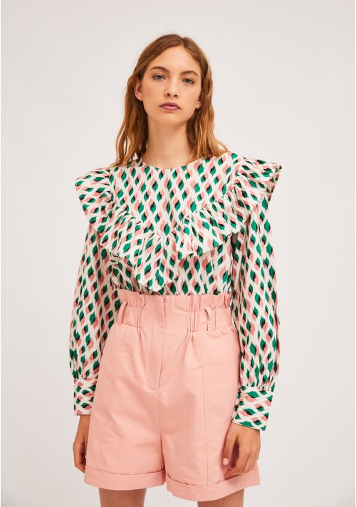 TOP CON BALZE E STAMPA GEOMETRICA