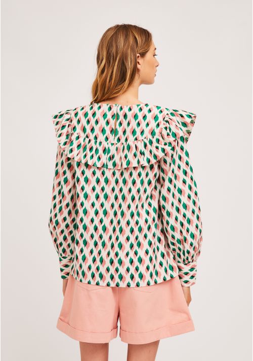 TOP CON BALZE E STAMPA GEOMETRICA