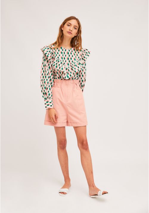 TOP CON BALZE E STAMPA GEOMETRICA