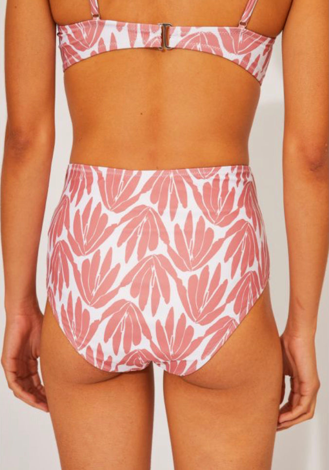 MUTANDINA DI BIKINI ALTA STAMPA VEGETALE ROSA