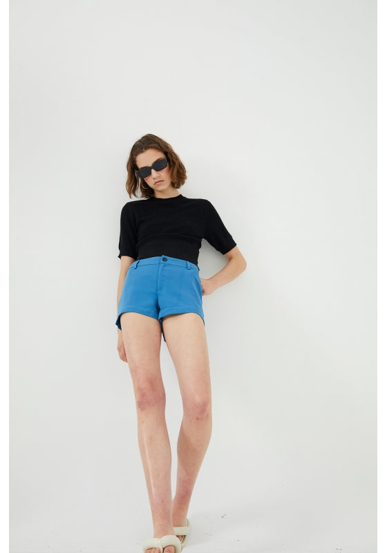 PANTALONCINI SKINNY A VITA MEDIA IN CREPE BLU