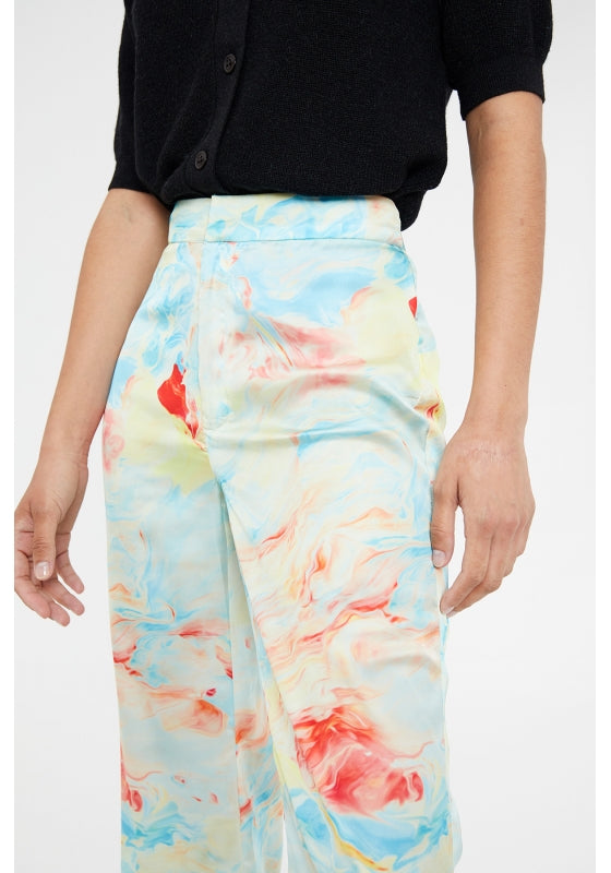 PANTALONE  IN RASO CON STAMPA MARMO