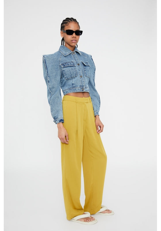 PANTALONE IN CREPE GIALLO CEDRO
