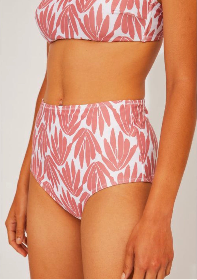 MUTANDINA DI BIKINI ALTA STAMPA VEGETALE ROSA
