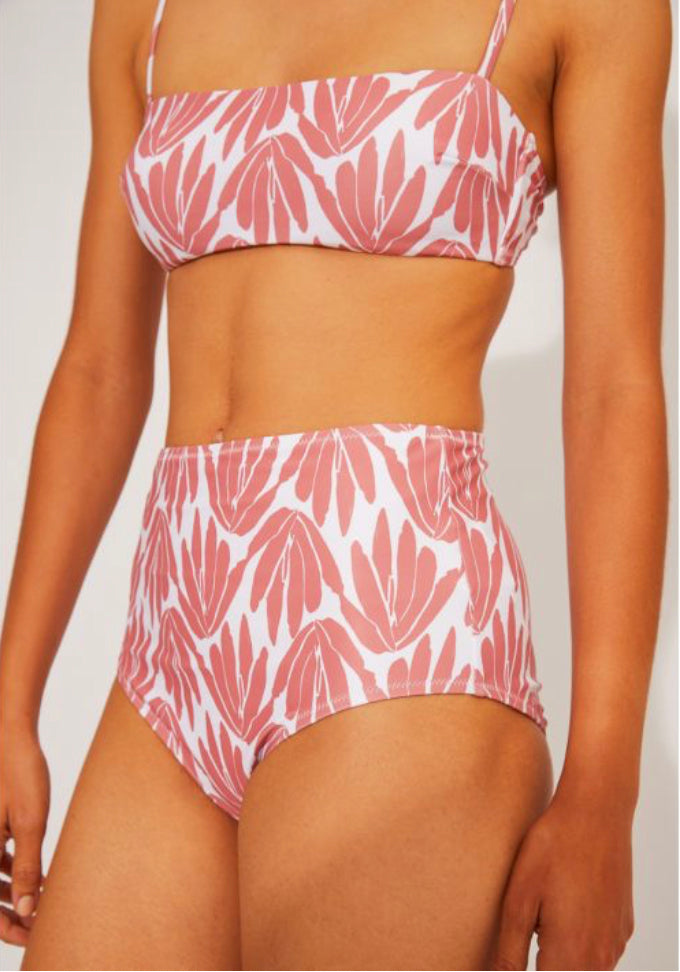 MUTANDINA DI BIKINI ALTA STAMPA VEGETALE ROSA