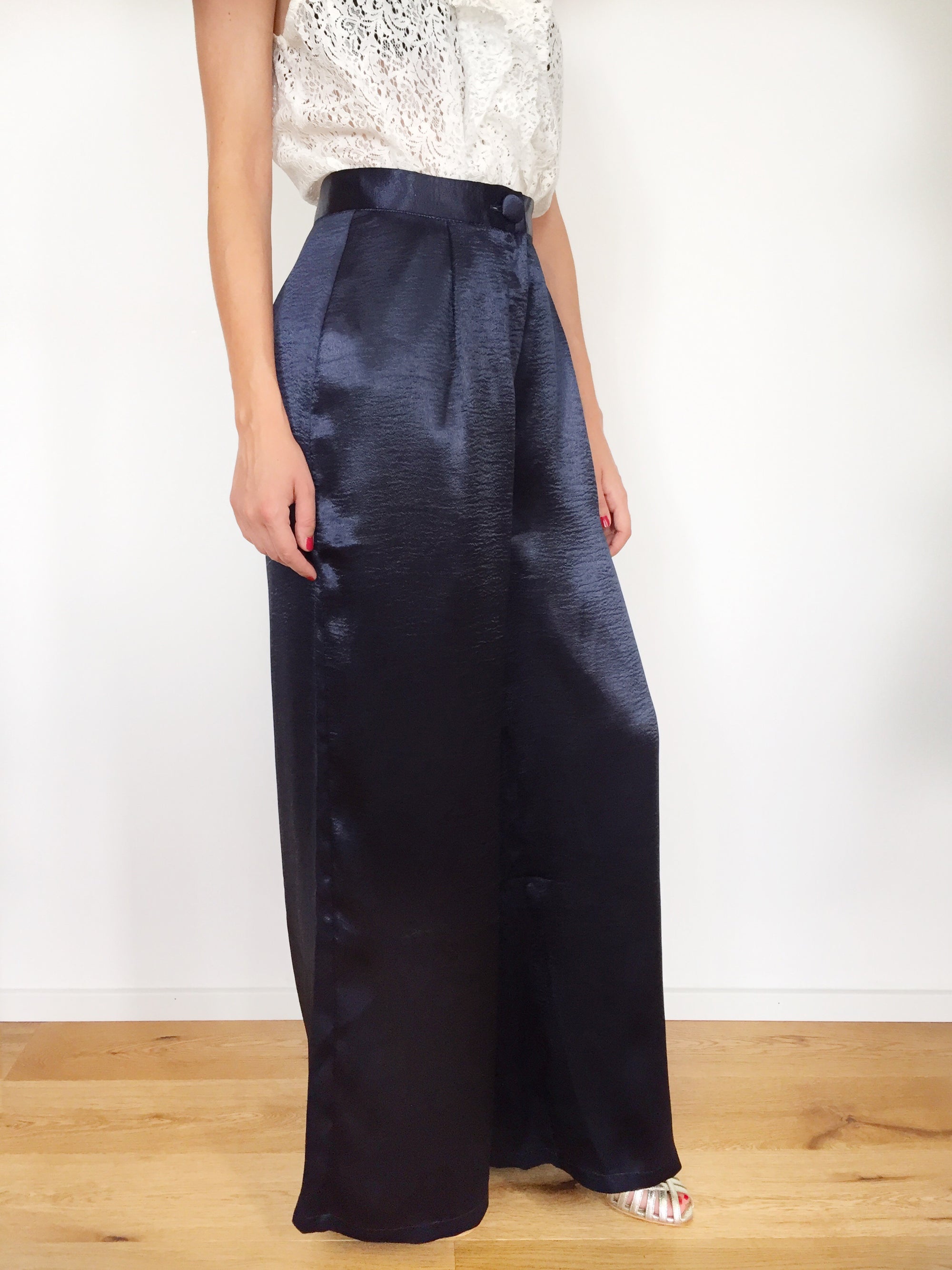 PANTALONE IN RASO BLU