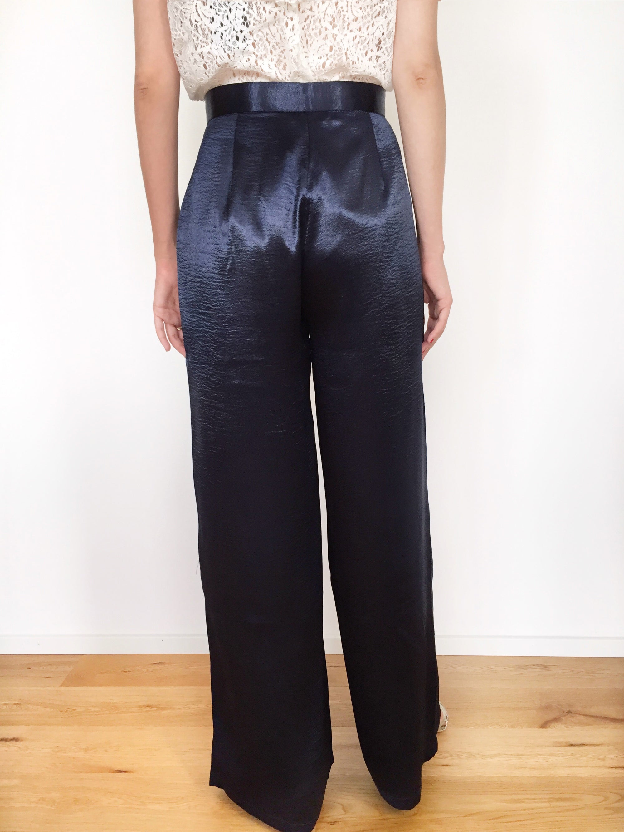 PANTALONE IN RASO BLU